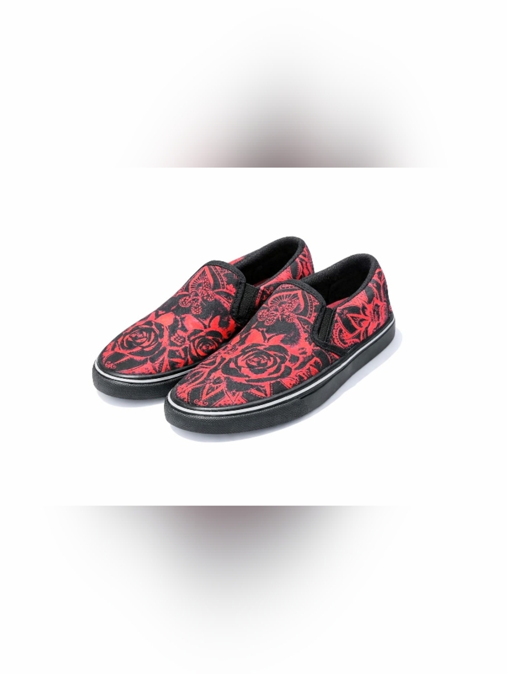 Slip-On Floral Skate Shoes in Black and Red
